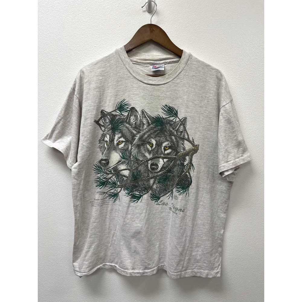 Vintage 90s Las Vegas Wolf Graphic T-Shirt Gray XL